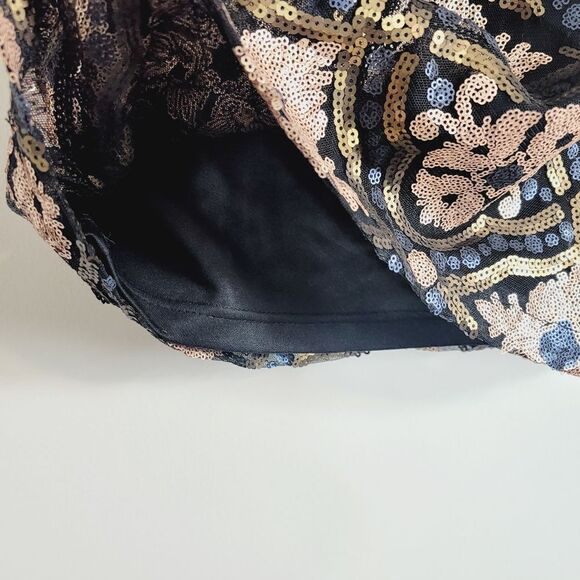 MARINEBLU Gold Blue Sequin V-neck Keyhole Back Dress Size M - Picture 11 of 11